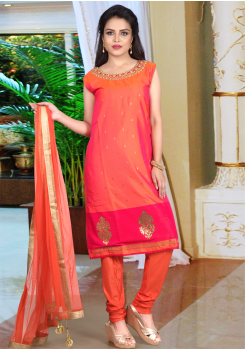 Orange Color Straight Cut Chudidar/Palazo Set